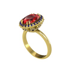 Garnet ve lab safir 18 ayar altın yüzük