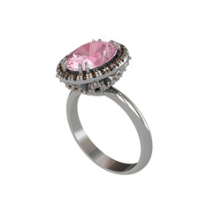 Pembe kuvars ve dumanlı kuvars 8 ayar beyaz altın yüzük