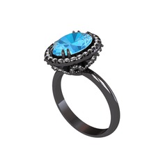 Maahes Yüzük - Akuamarin ve swarovski 925 ayar siyah rodyum kaplama gümüş yüzük #1exjhzz