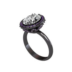 Maahes Yüzük - Beyaz zirkon ve ametist 925 ayar siyah rodyum kaplama gümüş yüzük #1fi5ly1