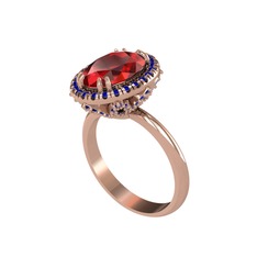 Garnet ve lab safir 14 ayar rose altın yüzük
