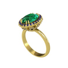 Maahes Yüzük - Yeşil kuvars ve lab safir 925 ayar altın kaplama gümüş yüzük #1iw10z8