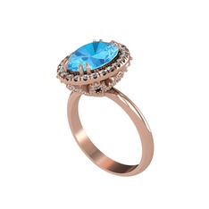 Akuamarin ve pırlanta 925 ayar rose altın kaplama gümüş yüzük (0.8448 karat)
