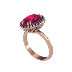 Rodolit garnet ve lab safir 14 ayar rose altın yüzük