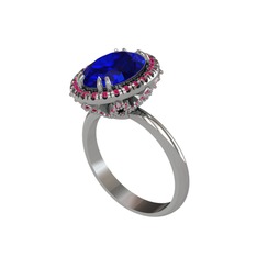 Lab safir ve rodolit garnet 14 ayar beyaz altın yüzük