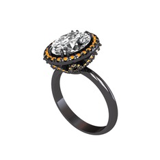 Beyaz zirkon ve sitrin 925 ayar siyah rodyum kaplama gümüş yüzük