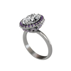 Maahes Yüzük - Swarovski ve ametist 18 ayar beyaz altın yüzük #1ti3lbr