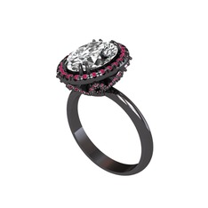 Maahes Yüzük - Beyaz zirkon ve rodolit garnet 925 ayar siyah rodyum kaplama gümüş yüzük #1uvze2p