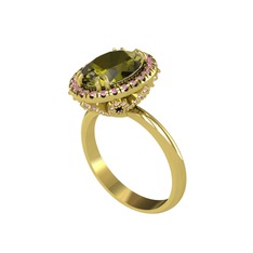 Peridot ve pembe kuvars 8 ayar altın yüzük