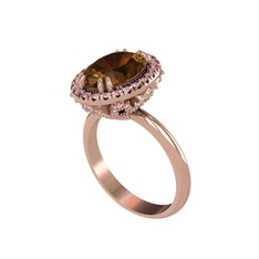 Dumanlı kuvars ve pembe kuvars 925 ayar rose altın kaplama gümüş yüzük