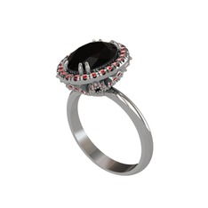 Maahes Yüzük - Siyah zirkon ve garnet 14 ayar beyaz altın yüzük #1y0z00t