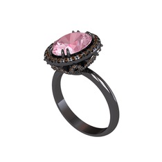 Pembe kuvars ve dumanlı kuvars 925 ayar siyah rodyum kaplama gümüş yüzük