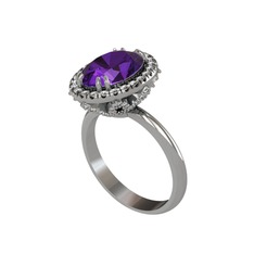 Maahes Yüzük - Ametist ve swarovski 8 ayar beyaz altın yüzük #2zlvgp