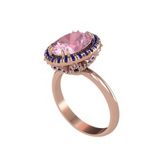 Pembe kuvars ve lab safir 925 ayar rose altın kaplama gümüş yüzük