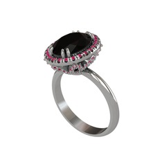 Maahes Yüzük - Siyah zirkon ve rodolit garnet 8 ayar beyaz altın yüzük #4olwzs