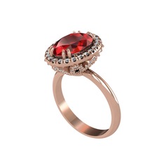 Garnet ve pırlanta 14 ayar rose altın yüzük (0.8448 karat)