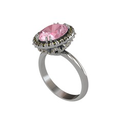 Pembe kuvars ve peridot 18 ayar beyaz altın yüzük