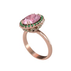 Pembe kuvars ve yeşil kuvars 18 ayar rose altın yüzük