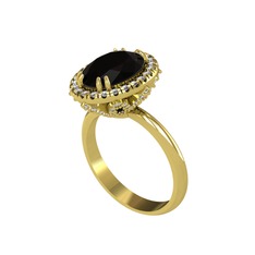 Siyah zirkon ve swarovski 18 ayar altın yüzük