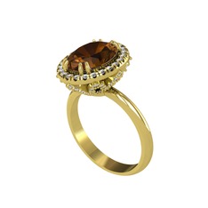 Dumanlı kuvars ve swarovski 18 ayar altın yüzük