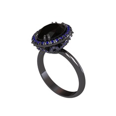 Siyah zirkon ve lab safir 925 ayar siyah rodyum kaplama gümüş yüzük