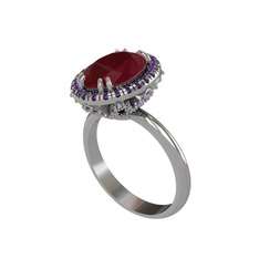 Maahes Yüzük - Kök yakut ve ametist 14 ayar beyaz altın yüzük #ax7ud2