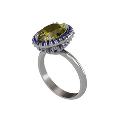 Maahes Yüzük - Peridot ve lab safir 18 ayar beyaz altın yüzük #bioo2t