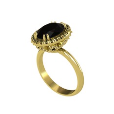 Maahes Yüzük - Siyah zirkon ve peridot 8 ayar altın yüzük #dc8aoq