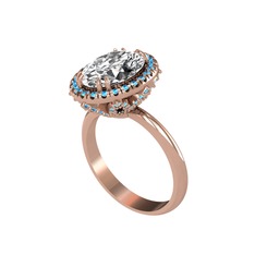 Swarovski ve akuamarin 14 ayar rose altın yüzük