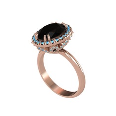 Maahes Yüzük - Siyah zirkon ve akuamarin 14 ayar rose altın yüzük #du76yi