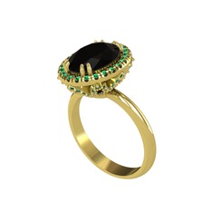 Maahes Yüzük - Siyah zirkon ve yeşil kuvars 14 ayar altın yüzük #e3mq0l