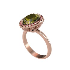 Peridot ve garnet 14 ayar rose altın yüzük