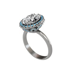 Swarovski ve akuamarin 8 ayar beyaz altın yüzük