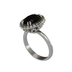 Maahes Yüzük - Siyah zirkon ve peridot 14 ayar beyaz altın yüzük #feapz7