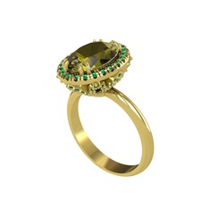 Maahes Yüzük - Peridot ve yeşil kuvars 8 ayar altın yüzük #g3nubs