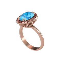 Akuamarin ve garnet 14 ayar rose altın yüzük