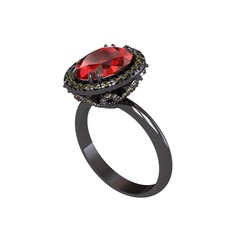 Maahes Yüzük - Garnet ve peridot 925 ayar siyah rodyum kaplama gümüş yüzük #kcx14k