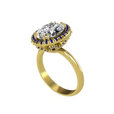 Maahes Yüzük - Swarovski ve lab safir 8 ayar altın yüzük #lab2k
