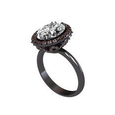 Maahes Yüzük - Swarovski ve dumanlı kuvars 925 ayar siyah rodyum kaplama gümüş yüzük #mnj9qq