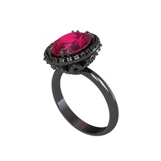 Rodolit garnet ve siyah zirkon 925 ayar siyah rodyum kaplama gümüş yüzük