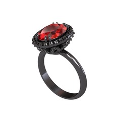 Garnet ve siyah zirkon 925 ayar siyah rodyum kaplama gümüş yüzük