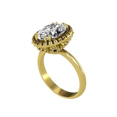 Maahes Yüzük - Beyaz zirkon ve dumanlı kuvars 14 ayar altın yüzük #ok56k3