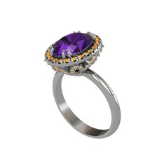 Maahes Yüzük - Ametist ve sitrin 8 ayar beyaz altın yüzük #q5y5n8
