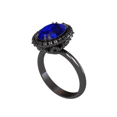 Lab safir ve siyah zirkon 925 ayar siyah rodyum kaplama gümüş yüzük