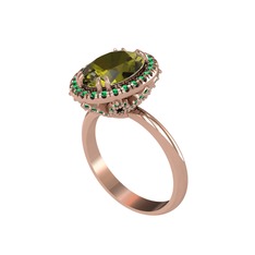 Peridot ve yeşil kuvars 925 ayar rose altın kaplama gümüş yüzük