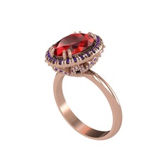 Garnet ve ametist 14 ayar rose altın yüzük