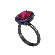 Maahes Yüzük - Rodolit garnet ve lab safir 925 ayar siyah rodyum kaplama gümüş yüzük #w7sv59