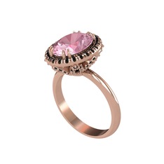 Pembe kuvars ve siyah zirkon 18 ayar rose altın yüzük