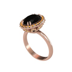 Siyah zirkon ve sitrin 8 ayar rose altın yüzük