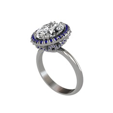 Swarovski ve lab safir 18 ayar beyaz altın yüzük